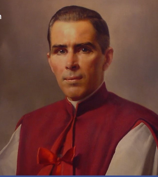 A young Archbishop Fulton J. Sheen in clerical vestments.